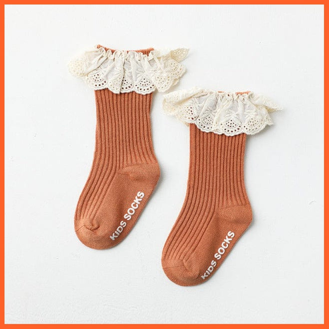 whatagift.com.au kids socks Caramel Red / 0-1 Years (S) Newborn Baby Infant  Kid Knee High Lace Socks | Toddler Anti Slip Cotton Socks