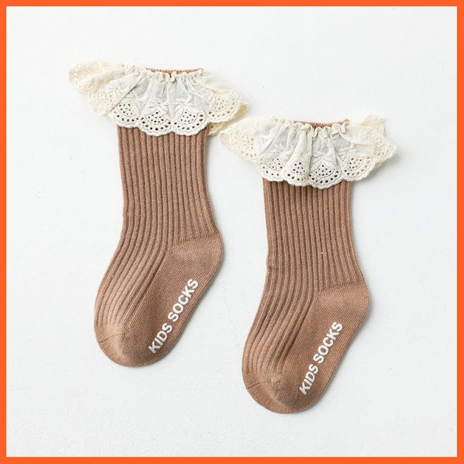 whatagift.com.au kids socks Coffee / 1-3 Years (M) Newborn Baby Infant  Kid Knee High Lace Socks | Toddler Anti Slip Cotton Socks