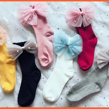 whatagift.com.au kids socks Copy of New Baby Toddlers Infant Cotton Ankle Socks With Bow Beading Princess Cute Socks