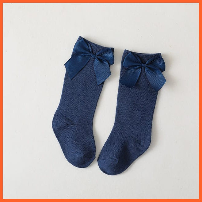 whatagift.com.au kids socks Dark Blue / 1-3 Years (M) Baby Toddlers Autumn Winter Knee High Long Sock Cotton Big Bow Kids Socks