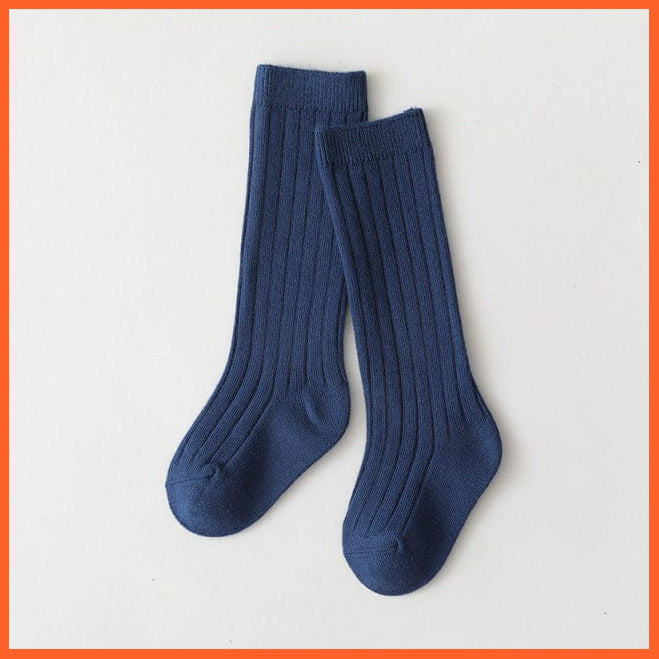 whatagift.com.au kids socks Dark Blue / 5-8 Years(XL) Kids Boys Girls Cotton Breathable Stripe Soft Children Knee High Long Socks