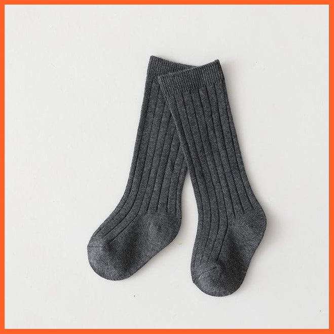 whatagift.com.au kids socks Dark Grey / 5-8 Years(XL) Kids Boys Girls Cotton Breathable Stripe Soft Children Knee High Long Socks