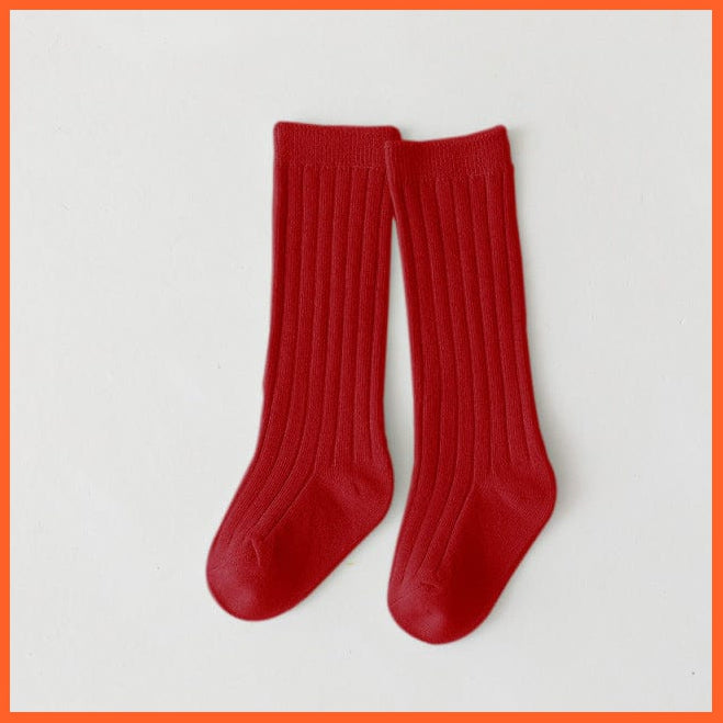 whatagift.com.au kids socks Dark Red / 3-5 Years(L) Kids Boys Girls Cotton Breathable Stripe Soft Children Knee High Long Socks