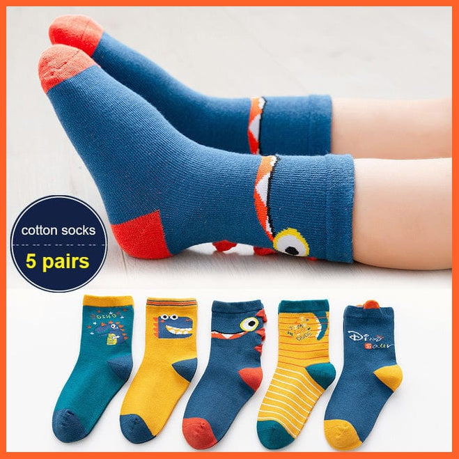 whatagift.com.au kids socks dinosauhead / M(3-5 years) 5Pair/Lot Children Socks Autumn Winter Cotton Breathable Socks