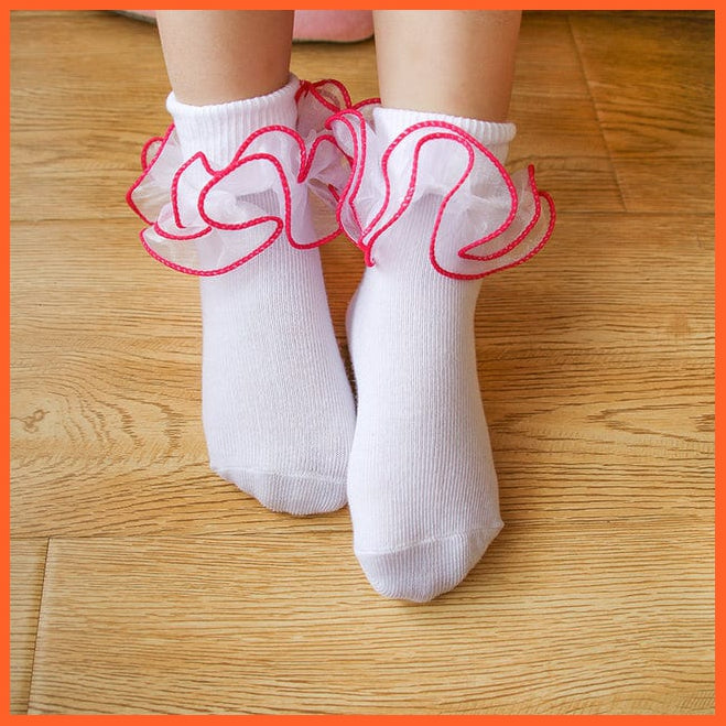 whatagift.com.au kids socks Edge of the red / 12-18 Years Children dance Girls socks | Latin frilly lace White princess socks