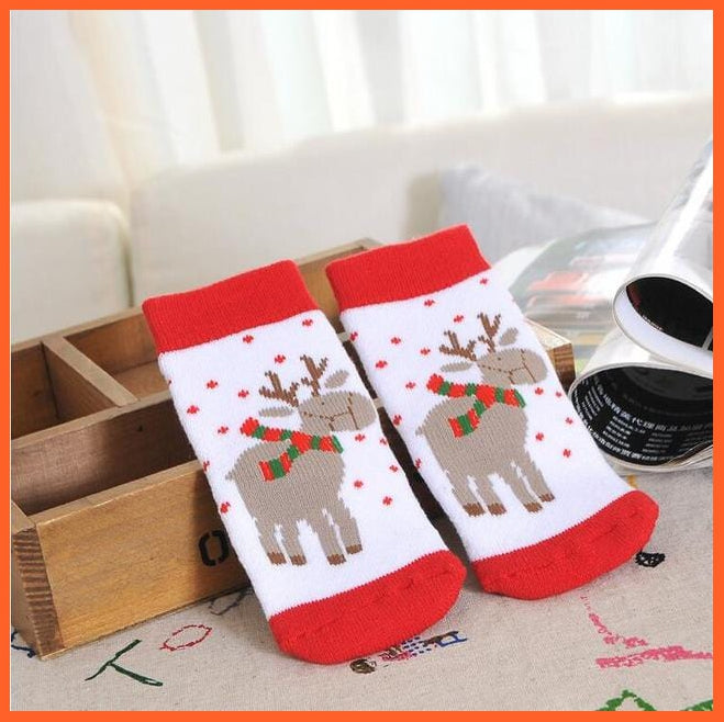 whatagift.com.au kids socks Elk / 4 to 6 year 1 Pair Cotton Winter Kids Terry Snowflake Elk Christmas Gift Socks