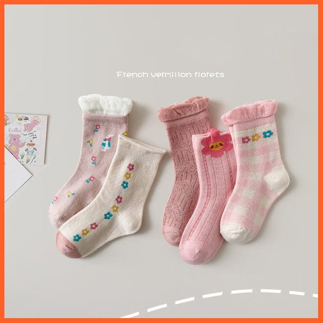 whatagift.com.au kids socks F / 9-12T 5 Pairs/Lot Autumn Winter Warm Stripe Plaid Cartoon Cute Mesh Kids Socks