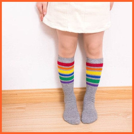 whatagift.com.au kids socks Gray stripe Socks / 2 To 10 Year 30cm long Knee High Socks | Kids Stripe Dot leg Warm Cotton Boot Socks