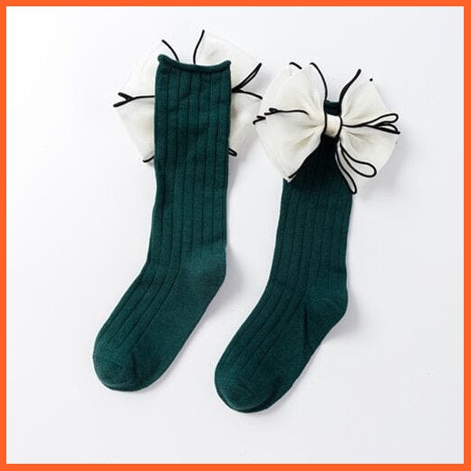 whatagift.com.au kids socks Green Bow / 1 To 3 Years Cute kids Socks With Bow | Toddlers Girls Knee High Socks Infant Baby Leg Warmer