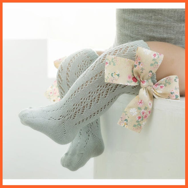 whatagift.com.au kids socks Grey / 1-3 Years (M) Kids Floral Big Bow Toddlers knee High Long Soft Mesh Princess Baby Socks