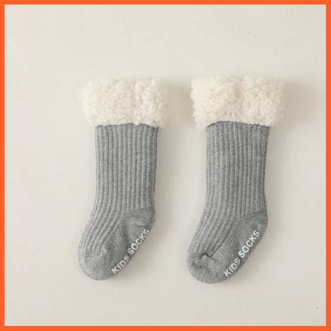 whatagift.com.au kids socks Grey / M(6-12Month) Winter Baby Cute Thicken Warm Kids Socks | Thermal 100% Cotton Anti Slip Socks