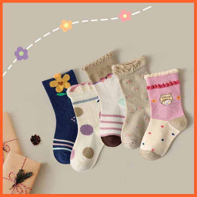 whatagift.com.au kids socks H / 9-12T 5 Pairs/lot Autumn Winter Warm Stripe Plaid Cartoon Cute Mesh Kids Socks