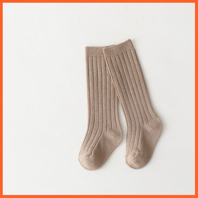 whatagift.com.au kids socks Khaki / 5-8 Years(XL) Kids Boys Girls Cotton Breathable Stripe Soft Children Knee High Long Socks