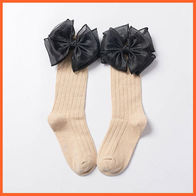 whatagift.com.au kids socks Khaki Bow / 1 To 3 Years Cute kids Socks With Bow | Toddlers Girls Knee High Socks Infant Baby Leg Warmer