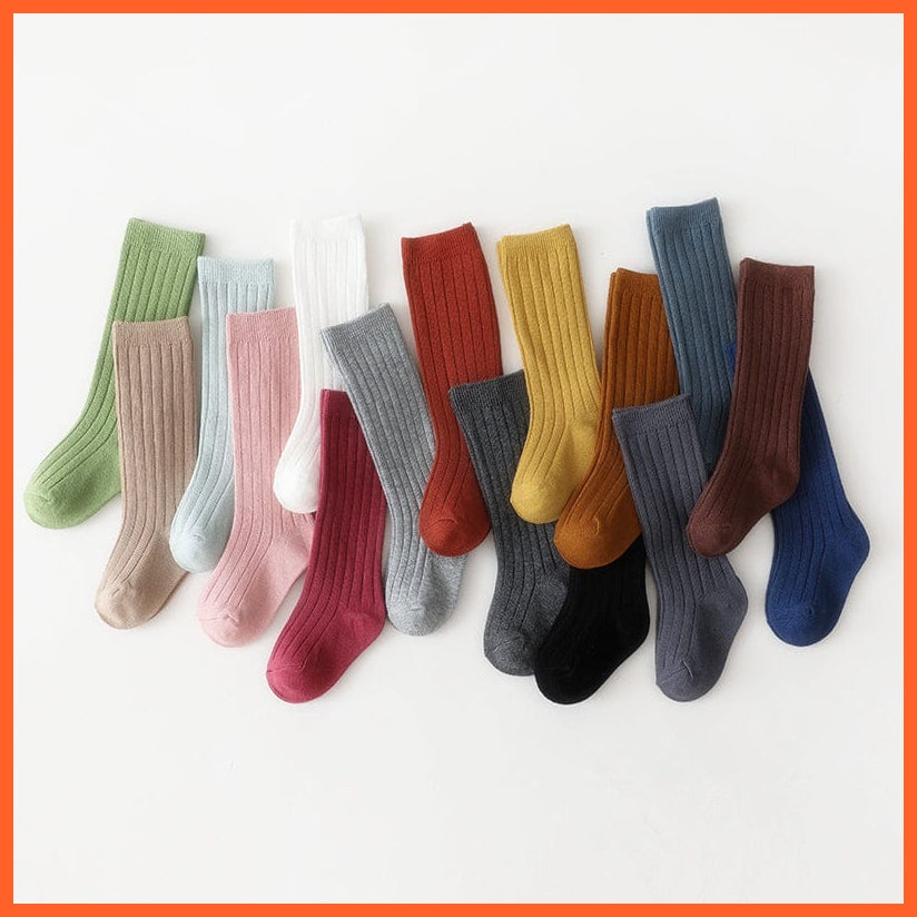 whatagift.com.au kids socks Kids Boys Girls Cotton Breathable Stripe Soft Children Knee High Long Socks