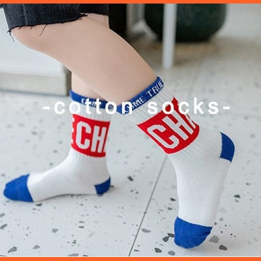 whatagift.com.au kids socks Kids Children Spring Autumn Hope Sports Strips Letters 4 Pairs Cotton Socks