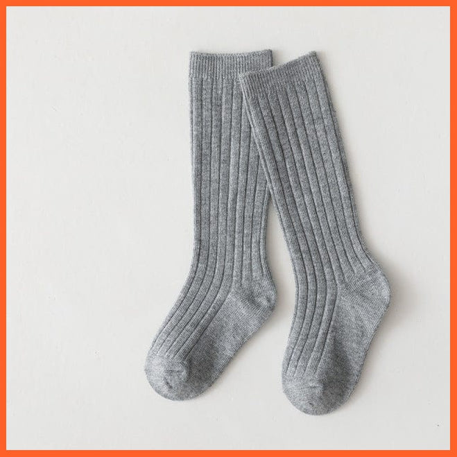 whatagift.com.au kids socks Light Grey / 1-3 Years(M) Kids Boys Girls Cotton Breathable Stripe Soft Children Knee High Long Socks