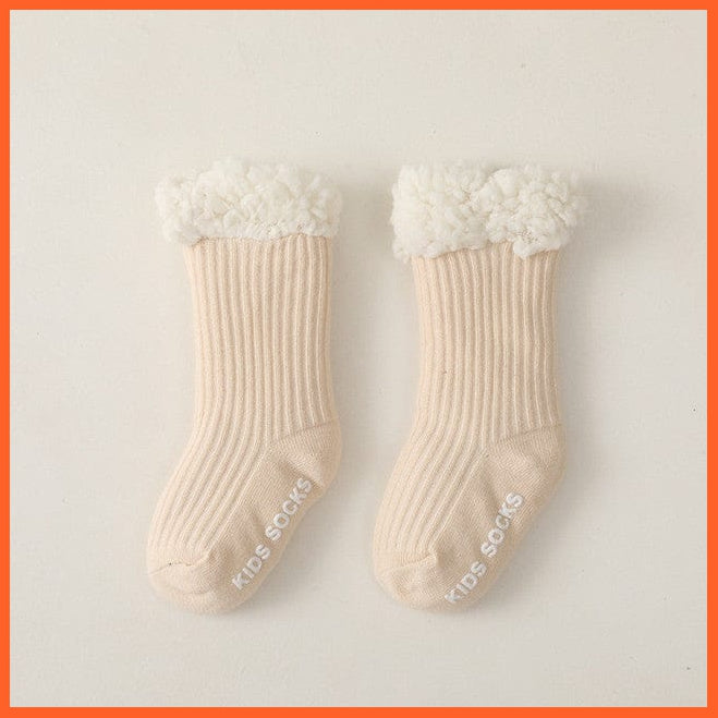 whatagift.com.au kids socks Light Khaki / M(6-12Month) Winter Baby Cute Thicken Warm Kids Socks | Thermal 100% Cotton Anti Slip Socks