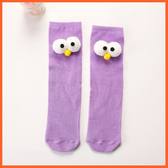 whatagift.com.au kids socks light purple Kids Cotton Cartoon Big Eye Long Socks For Children | Girls Boys Baby Stockings