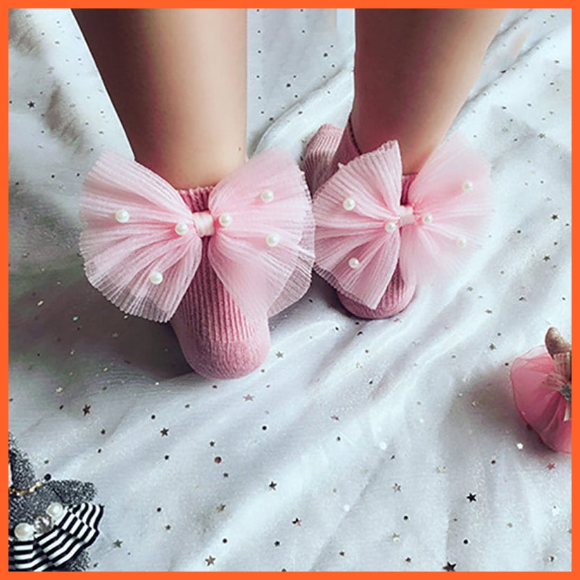 whatagift.com.au kids socks New Baby Toddlers Infant Cotton Ankle Socks With Bow Beading Princess Cute Socks