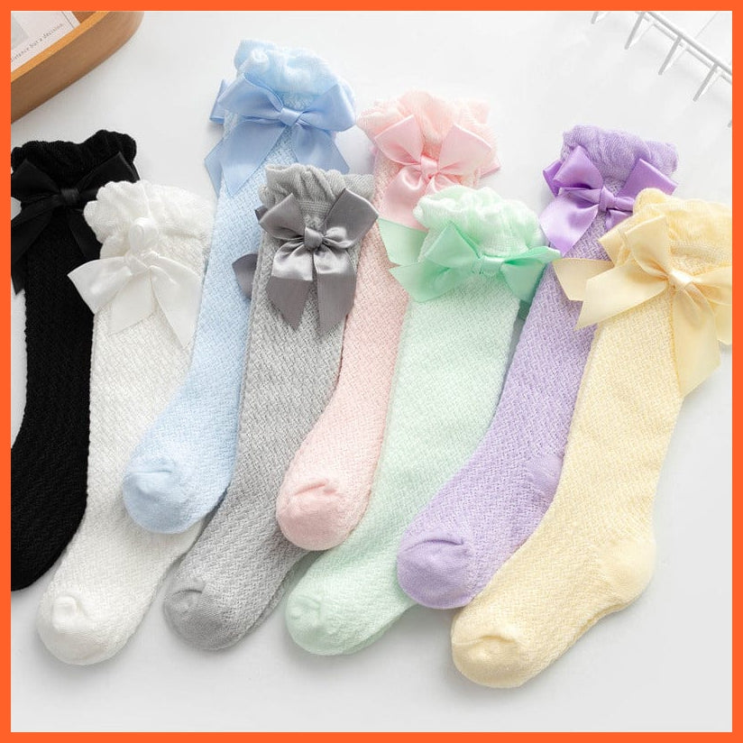 whatagift.com.au kids socks Newborn Baby Girl Bow Knee High Toddler Soft Cotton Bowknot Royal Princess Socks