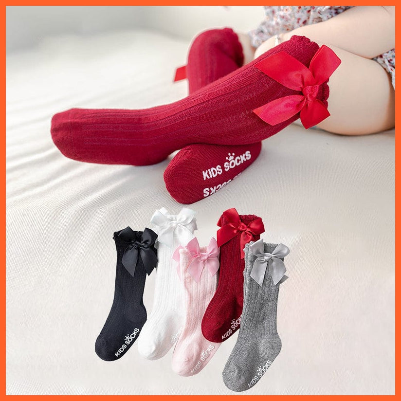 whatagift.com.au kids socks Newborn Baby Girl Bow Knee High Toddler Soft Cotton Bowknot Royal Princess Socks