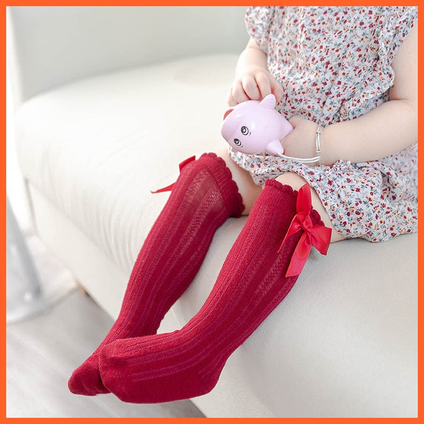 whatagift.com.au kids socks Newborn Baby Girl Bow Knee High Toddler Soft Cotton Bowknot Royal Princess Socks