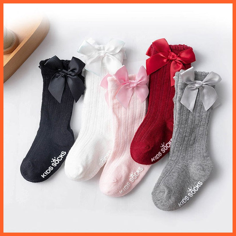 whatagift.com.au kids socks Newborn Baby Girl Bow Knee High Toddler Soft Cotton Bowknot Royal Princess Socks