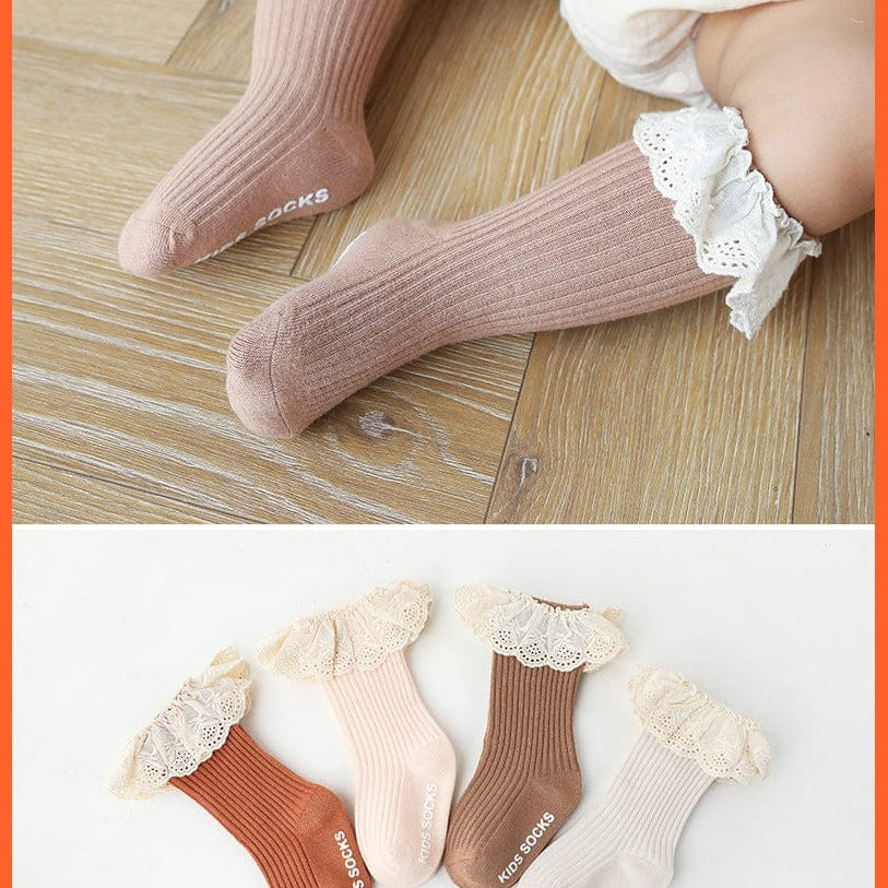 whatagift.com.au kids socks Newborn Baby Infant  Kid Knee High Lace Socks | Toddler Anti Slip Cotton Socks