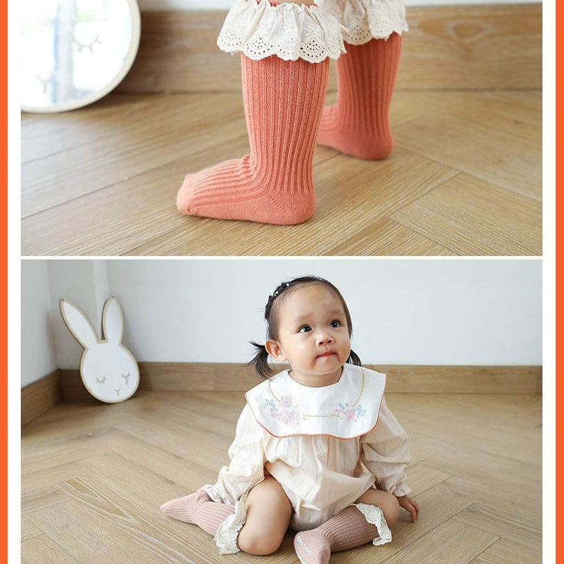whatagift.com.au kids socks Newborn Baby Infant  Kid Knee High Lace Socks | Toddler Anti Slip Cotton Socks