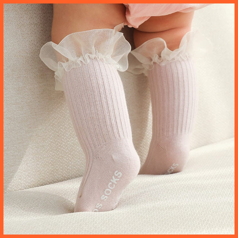 whatagift.com.au kids socks Newborn Infant Knee High Ruffle Anti Slip Cotton Long Frilly Lace Kids Socks