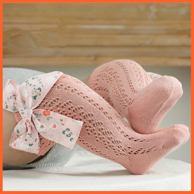 whatagift.com.au kids socks Pink / 1-3 Years (M) Kids Floral Big Bow Toddlers knee High Long Soft Mesh Princess Baby Socks