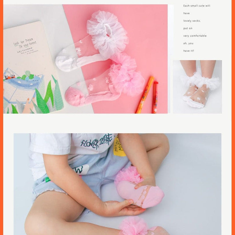 whatagift.com.au kids socks Pink flounces cotton Girls socks | Big petals princess white dance socks