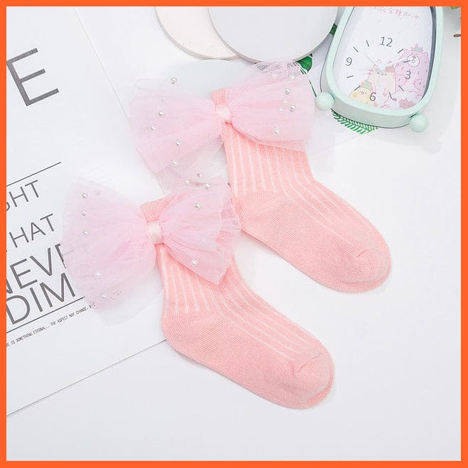 whatagift.com.au kids socks Pink Light Pink Bead / S(1 To 3 Years) New Baby Toddlers Infant Cotton Ankle Socks With Bow Beading Princess Cute Socks