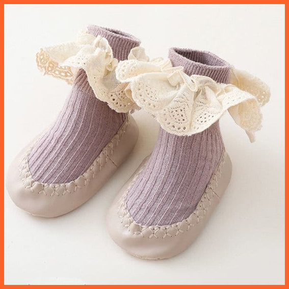 whatagift.com.au kids socks Purple / 0-6Months(S) New Baby Ruffle Infant Newborn Lace Flowers Shoes Anti Slip Soft Sole Socks