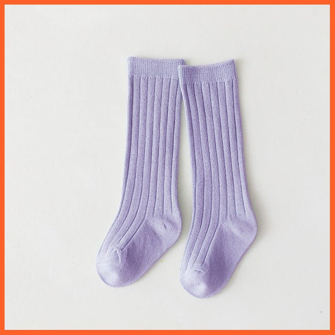whatagift.com.au kids socks Purple / 3-5 Years(L) Kids Boys Girls Cotton Breathable Stripe Soft Children Knee High Long Socks