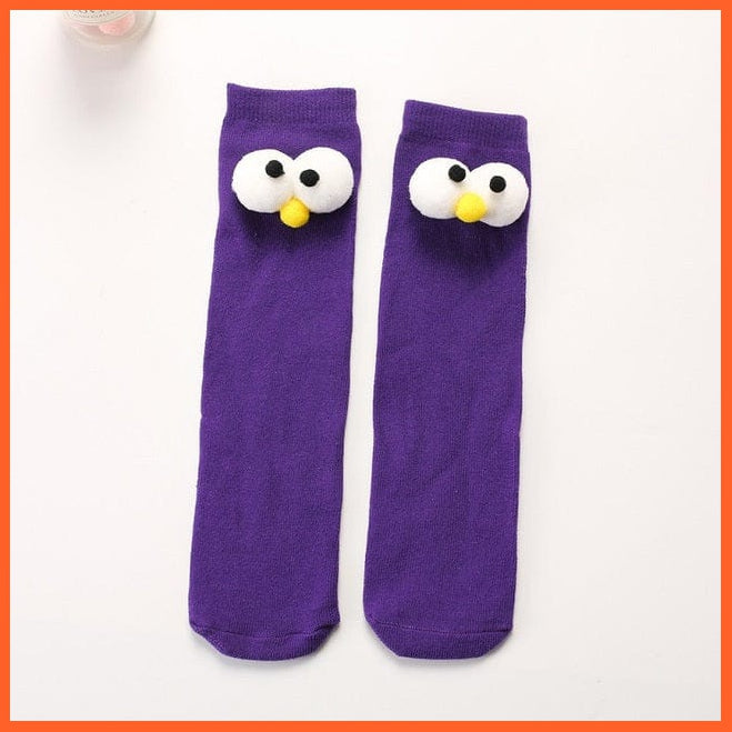 whatagift.com.au kids socks Purple Kids Cotton Cartoon Big Eye Long Socks For Children | Girls Boys Baby Stockings