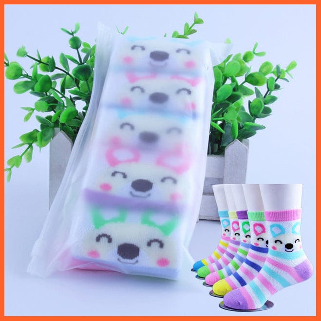 whatagift.com.au kids socks Rabbit stiped / 7 to 9T Children Cartoon Socks For Kids | 5pcs/lot Teenager Stuff Soft Knee High Socks