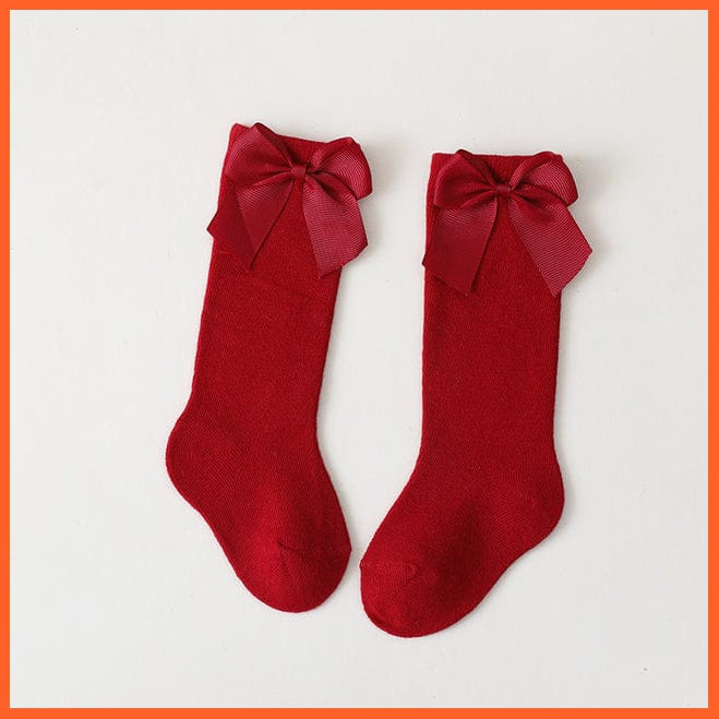 whatagift.com.au kids socks Red / 0-1 Years (S) Baby Toddlers Autumn Winter Knee High Long Sock Cotton Big Bow Kids Socks