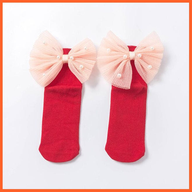 whatagift.com.au kids socks Red Beads Bow / S(1 To 3 Years) New Baby Toddlers Infant Cotton Ankle Socks With Bow Beading Princess Cute Socks