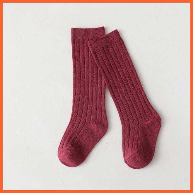 whatagift.com.au kids socks Rose Red / 1-3 Years(M) Kids Boys Girls Cotton Breathable Stripe Soft Children Knee High Long Socks
