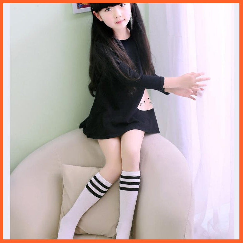 whatagift.com.au kids socks Spring Kids Knee High Sport Socks | Football Stripes Cotton Skate Long Socks