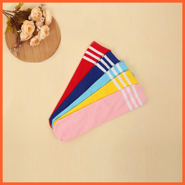 whatagift.com.au kids socks Spring Kids Knee High Sport Socks | Football Stripes Cotton Skate Long Socks