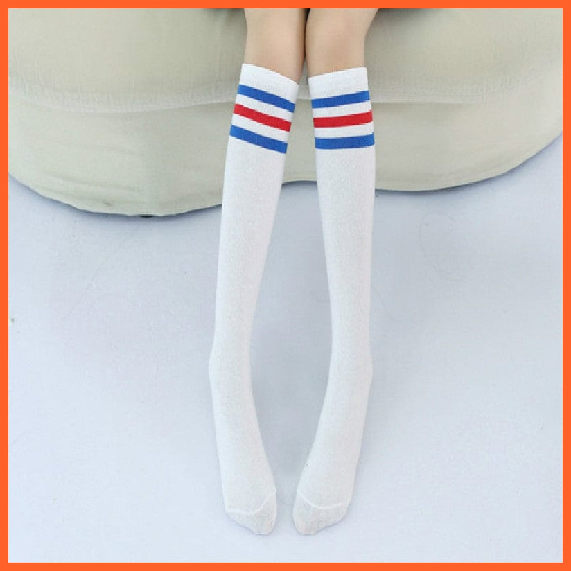 whatagift.com.au kids socks Spring Kids Knee High Sport Socks | Football Stripes Cotton Skate Long Socks