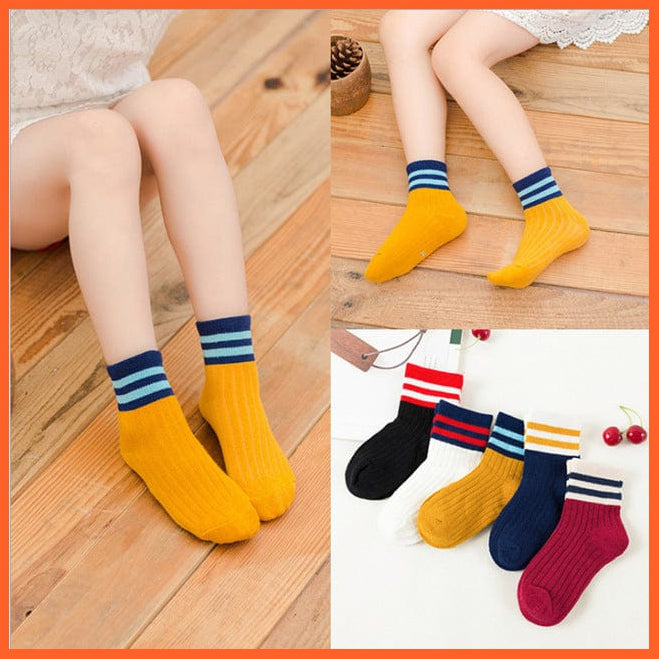 whatagift.com.au kids socks stripe / 1-3years / China 5 Pairs Baby Boys Winter Cartoon Bear Kids Cotton striped Anti-skid Socks