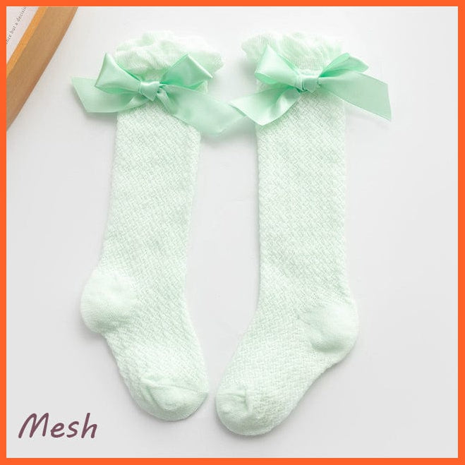 whatagift.com.au kids socks Style 2-Green / 0-1T Newborn Baby Girl Bow Knee High Toddler Soft Cotton Bowknot Royal Princess Socks