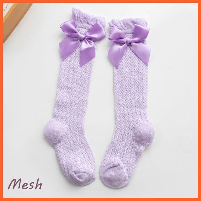 whatagift.com.au kids socks Style 2-Purple / 1-3T Newborn Baby Girl Bow Knee High Toddler Soft Cotton Bowknot Royal Princess Socks