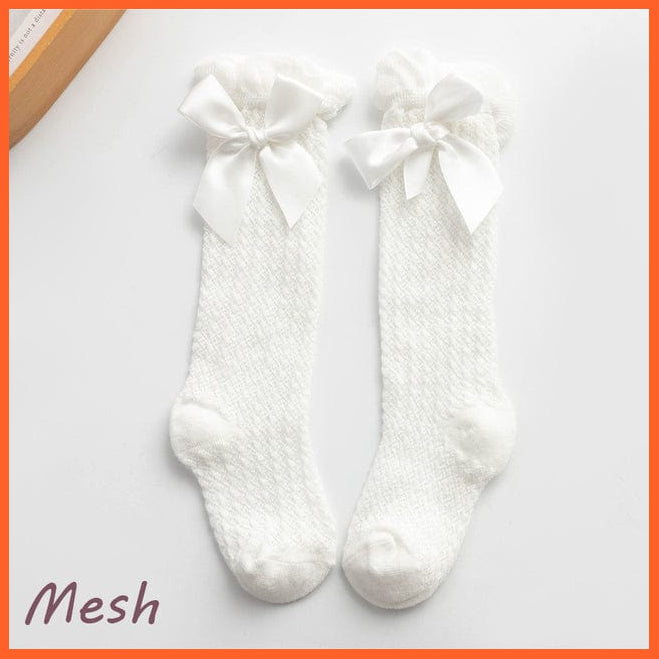 whatagift.com.au kids socks Style 2-White / 0-1T Newborn Baby Girl Bow Knee High Toddler Soft Cotton Bowknot Royal Princess Socks