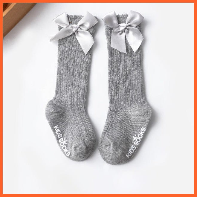 whatagift.com.au kids socks Style1-Grey Bowknot / 1-3T Newborn Baby Girl Bow Knee High Toddler Soft Cotton Bowknot Royal Princess Socks