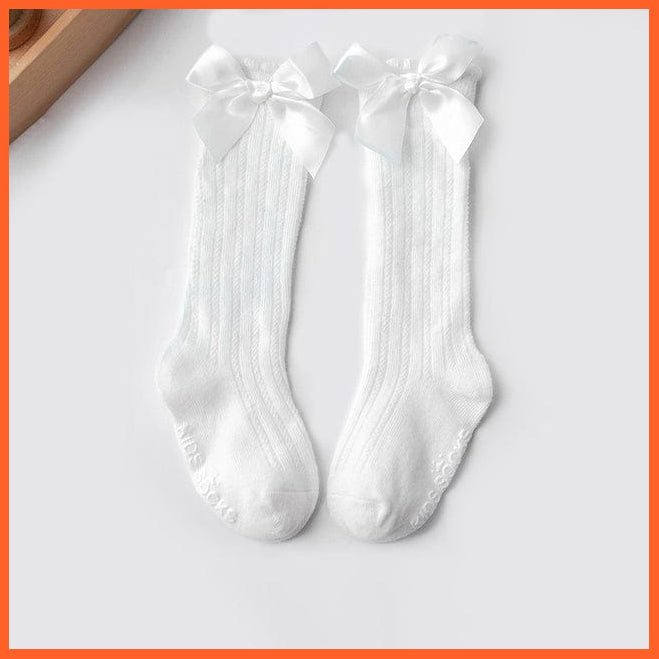 whatagift.com.au kids socks Style1-White Bowknot / 0-1T Newborn Baby Girl Bow Knee High Toddler Soft Cotton Bowknot Royal Princess Socks